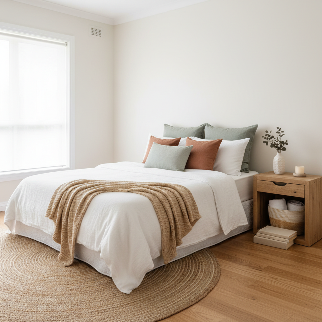 Fresh, clean bedroom with peaceful atmosphere