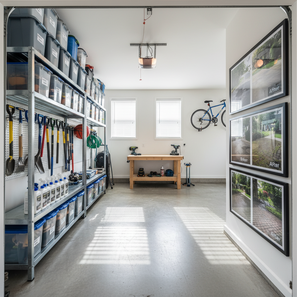 Clean, organized garage after professional cleaning