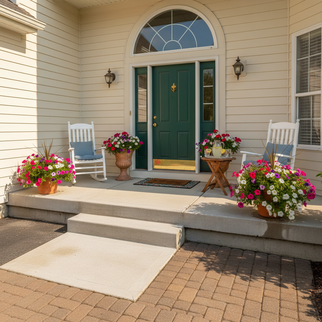 Freshly pressure washed front porch
