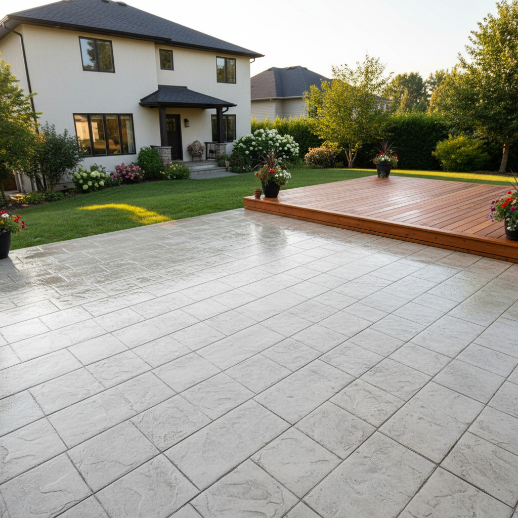Freshly pressure washed deck — seasonal exterior cleaning