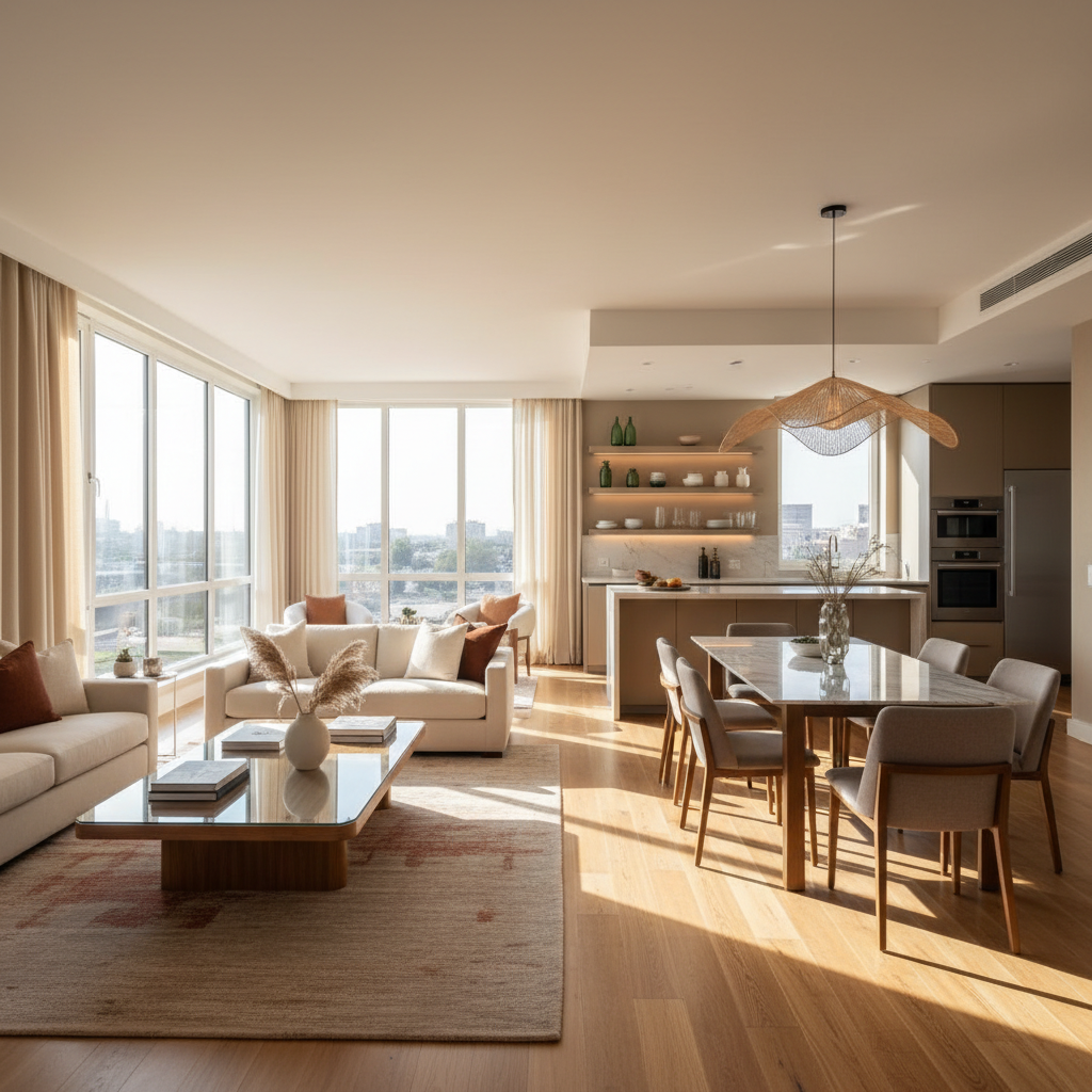 Immaculately clean living and dining area — residential cleaning